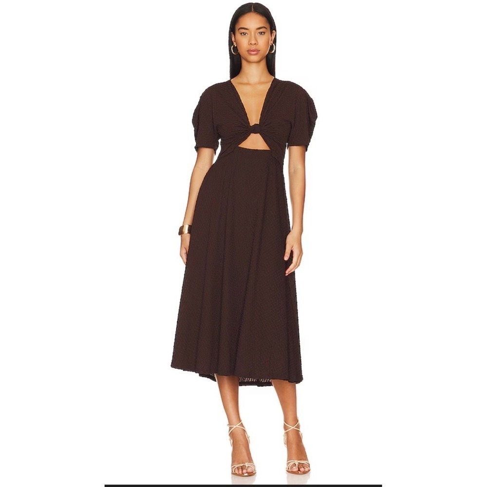 Astr Brown Midi Dress with Cutout
